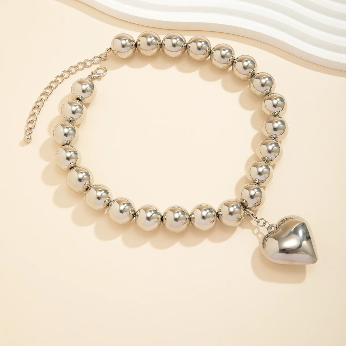 Lucia Gole – Big CCB Beaded Chain Necklace with Heart Pendant
