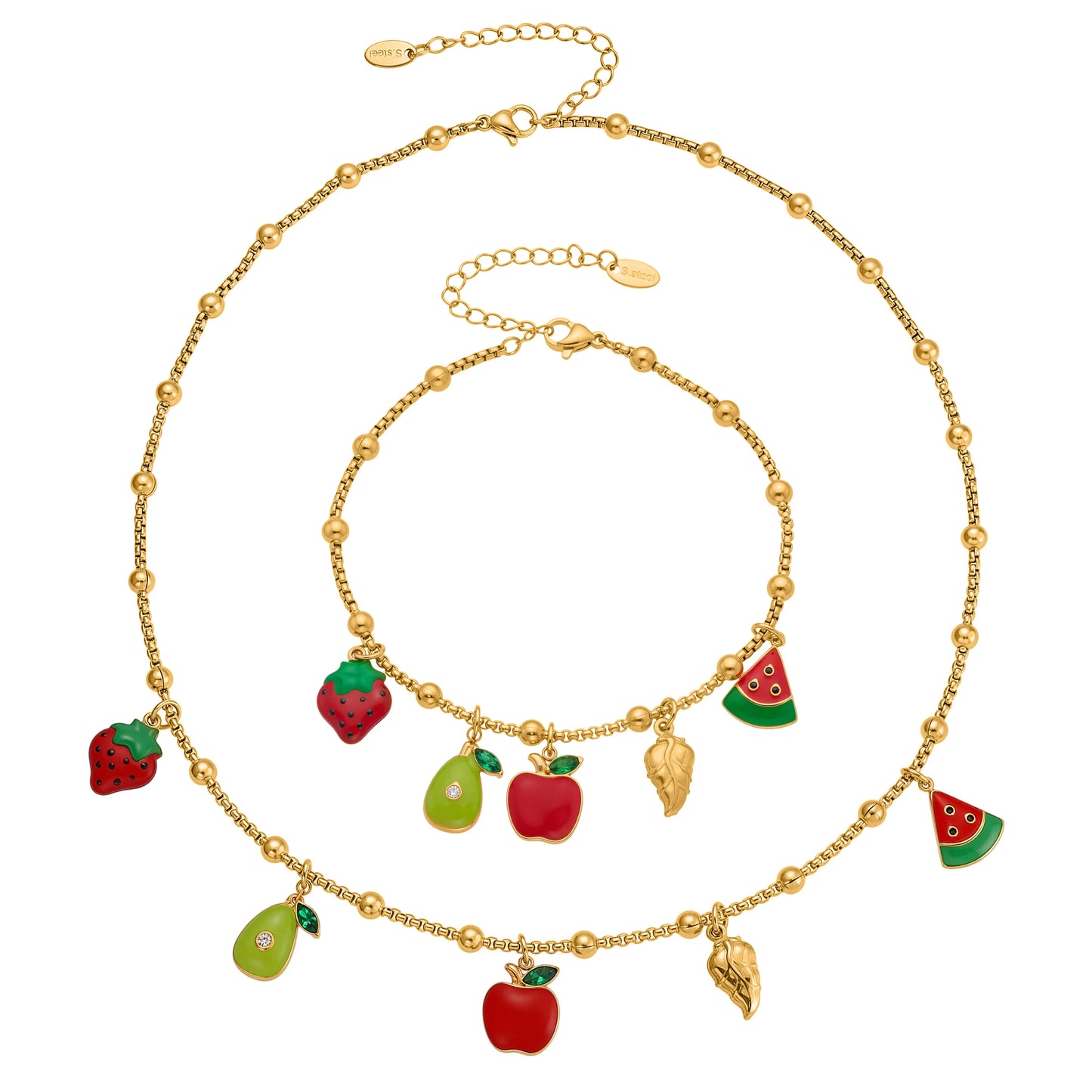 Lucia Gole - Fruit Charm Gold Necklace & Bracelet Set
