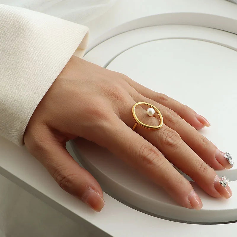 Lucia Gole Gold Oval Pearl Statement Ring