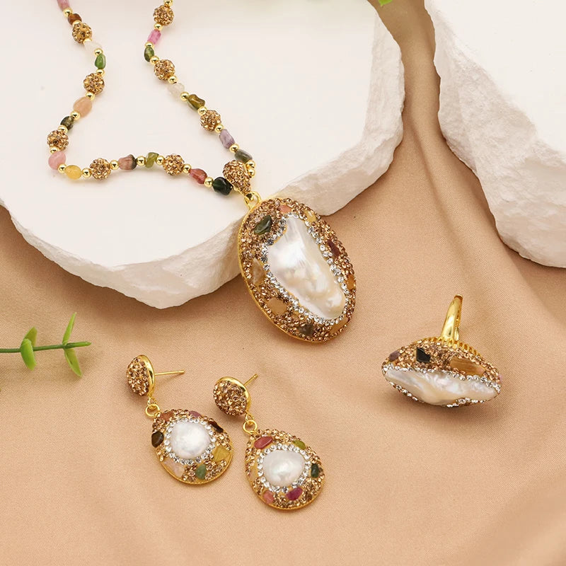 Lucia Gole - Baroque Shaped Jewelry Set (Necklace, Earrings, & Ring)