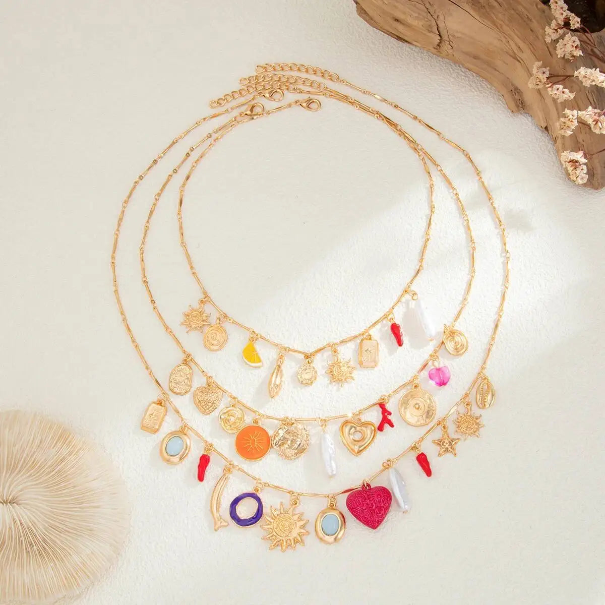 Lucia Gole – 3-Piece Sun & Love Heart Tassel Pendant Necklace
