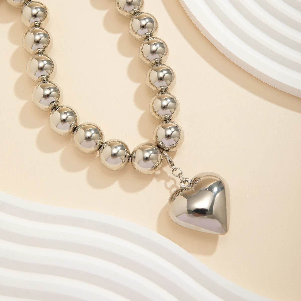 Lucia Gole – Big CCB Beaded Chain Necklace with Heart Pendant