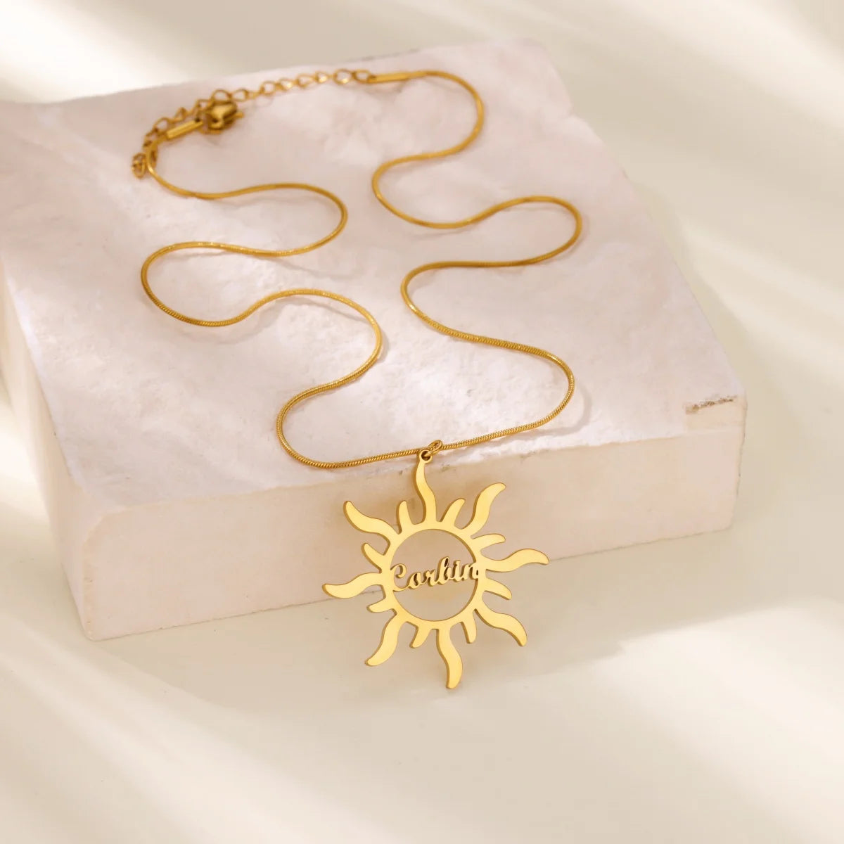 Lucia Gole Spiral Sun Pendant Necklace – 18K Gold Plated Stainless Steel