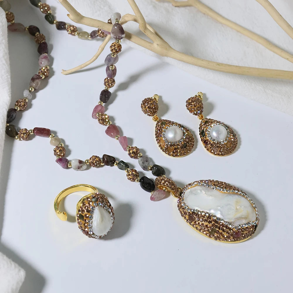 Lucia Gole - Baroque Shaped Jewelry Set (Necklace, Earrings, & Ring)