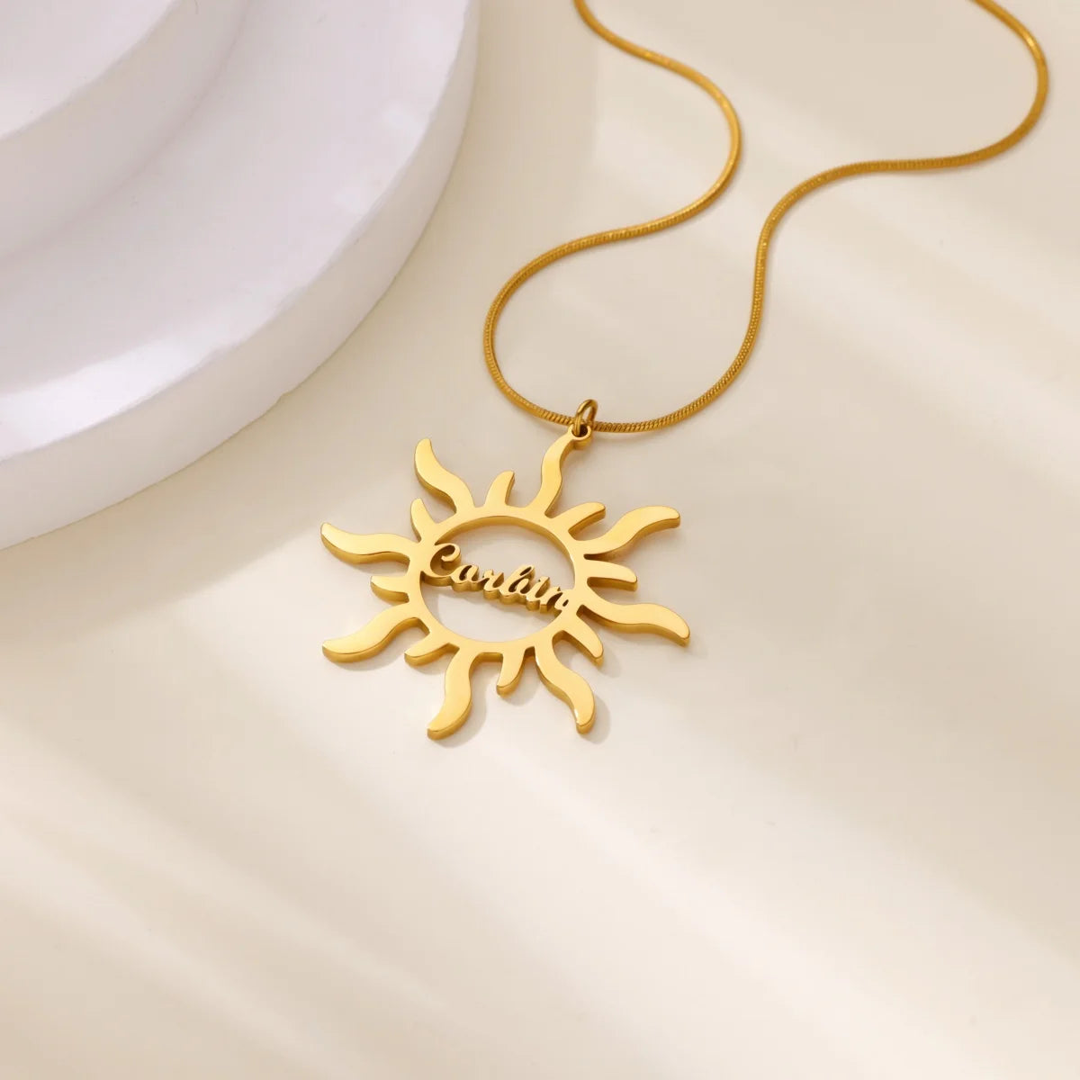 Lucia Gole Spiral Sun Pendant Necklace – 18K Gold Plated Stainless Steel