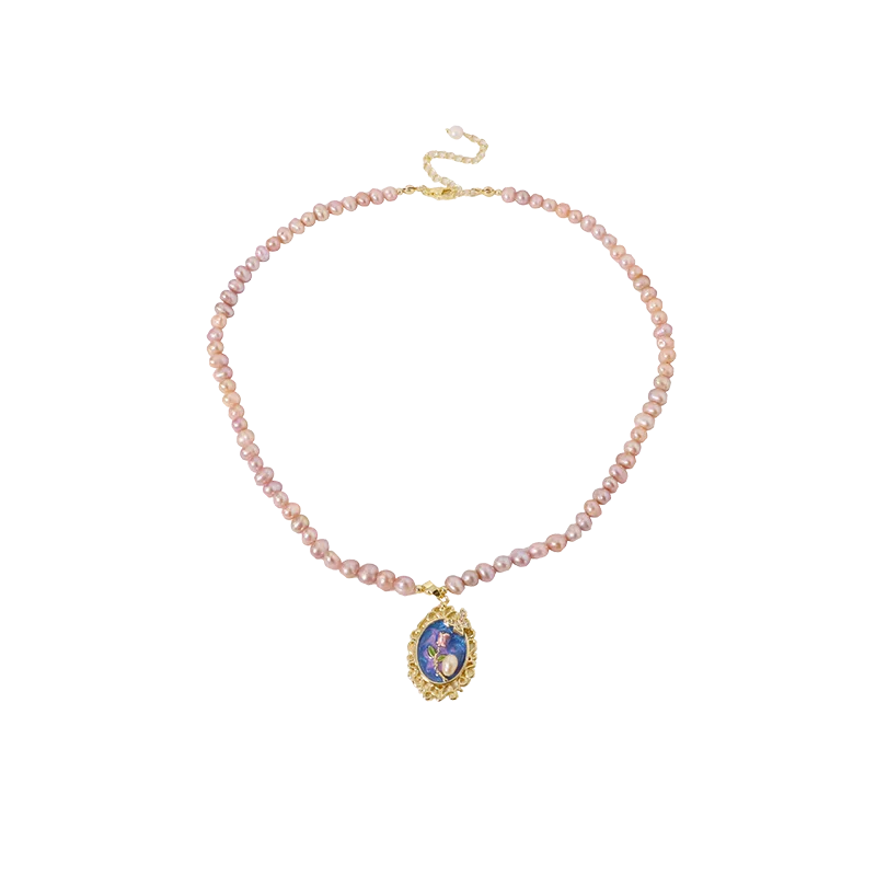 Natural Pearl Oil Painting Rose Butterfly Necklace Korean Style Women Luxury Jewelry Fashion Ladies and Girls Gift GN0667