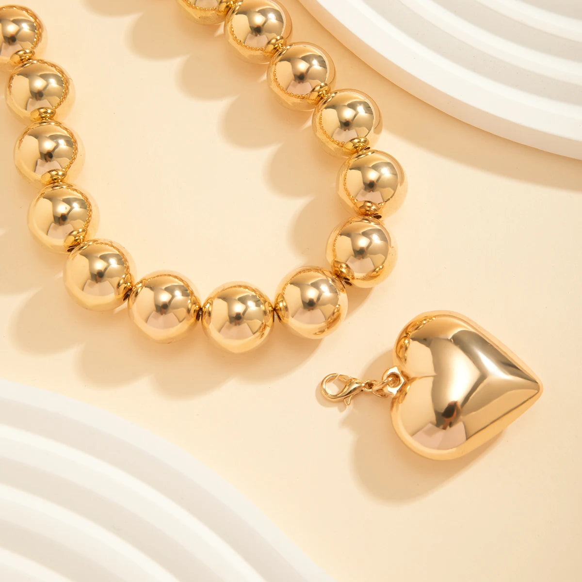 Lucia Gole – Big CCB Beaded Chain Necklace with Heart Pendant