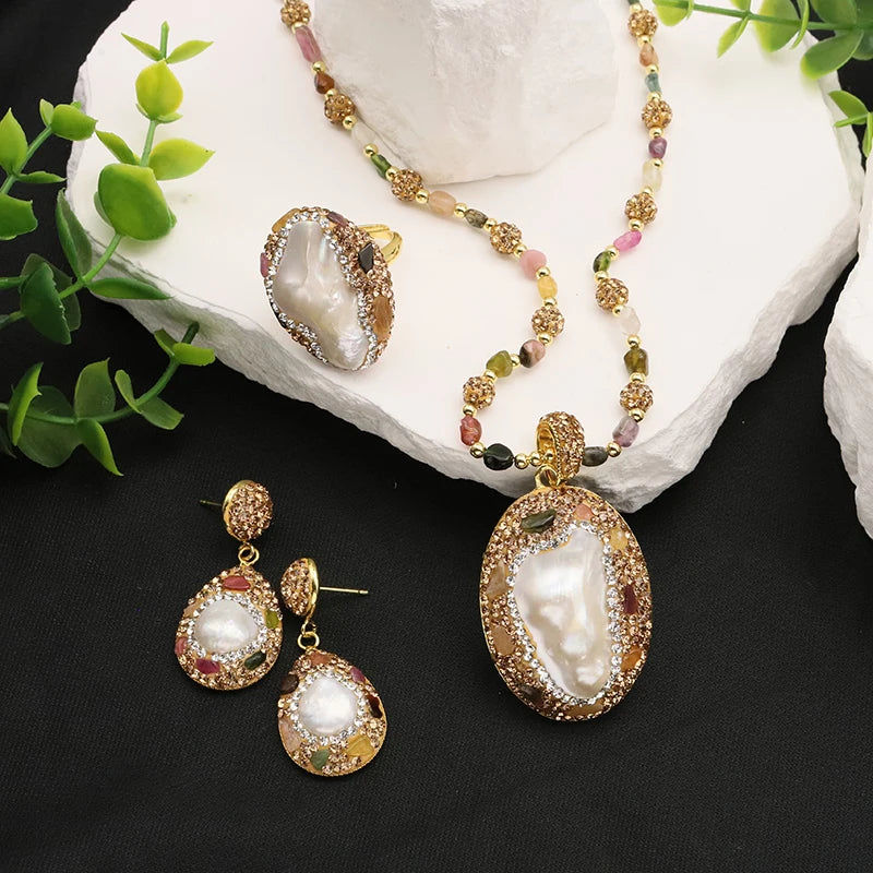 Lucia Gole - Baroque Shaped Jewelry Set (Necklace, Earrings, & Ring)