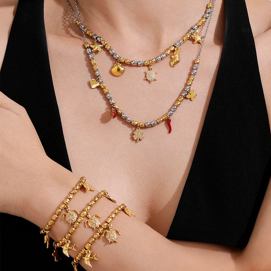 Lucia Gole Layered Gold Charm Necklace & Bracelet Set