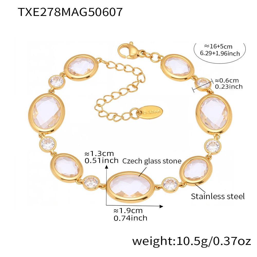 Lucia Gole Oval Czech Crystal Bracelet – 18K Gold Plated Stainless Steel Luxury Jewelry