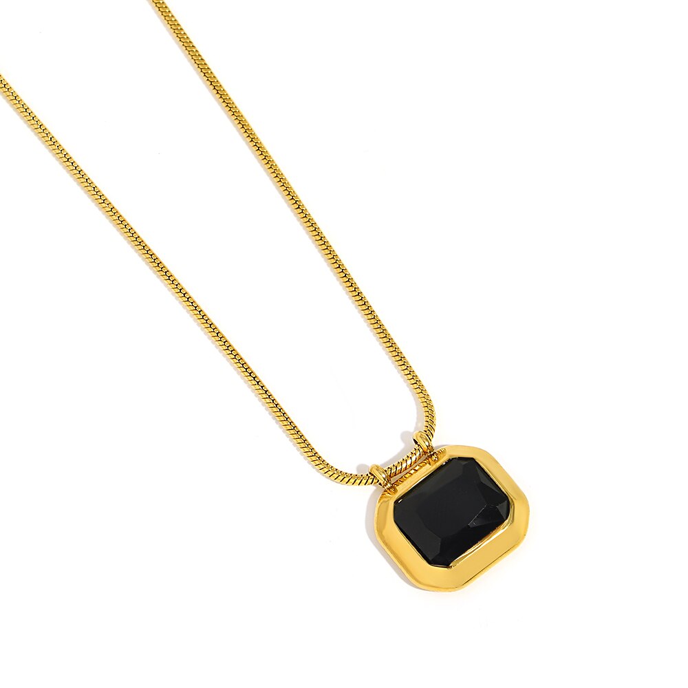 Lucia Gole: Shiny Cubic Zirconia Square Pendant Necklace - Lucia Gole