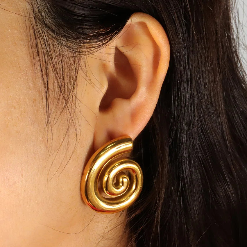 AENSOA Irregular Glossy Spiral Metal Stud Earrings Unique Vintage Gold Plated Multi-layered Circles Big Earring for Women Girl - Lucia Gole