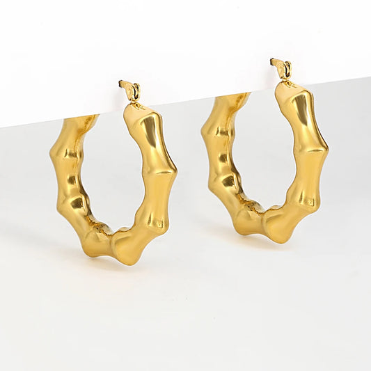 Lucia Gole: Punk Gold Plated Chunky Bamboo Hoop Earrings - Lucia Gole