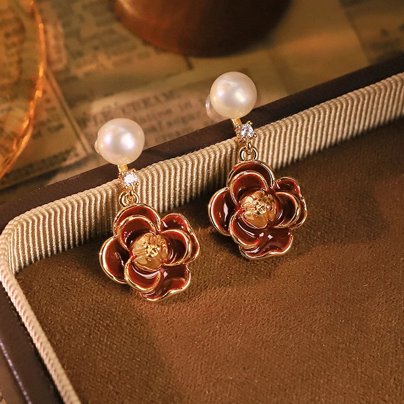 Lucia Gole - Red Flower Pearl Earrings