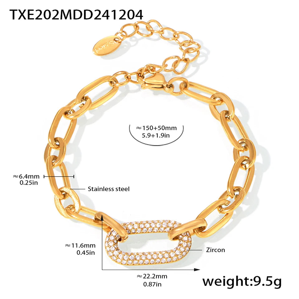 Lucia Gole  Gold Plated Hip-Hop Chain Set – Stainless Steel Necklace & Bracelet with Zircon Pendant