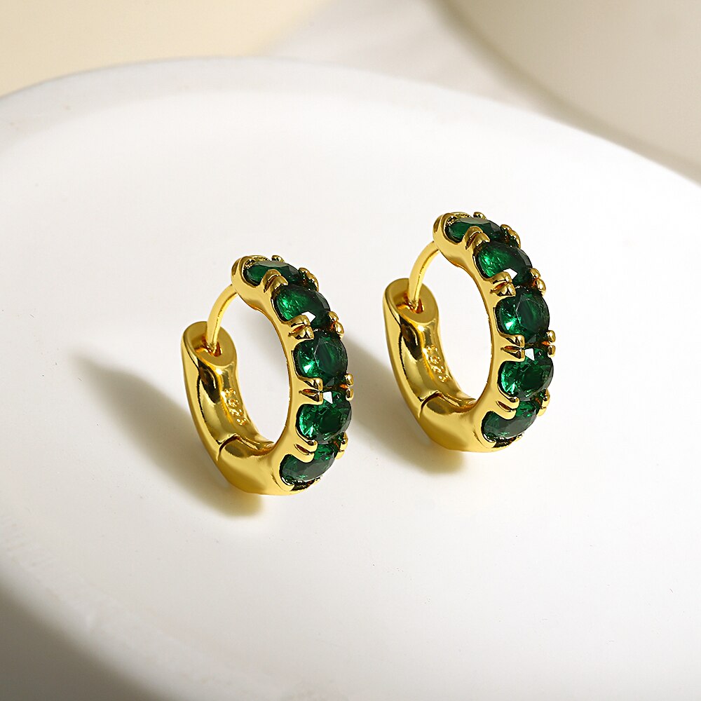 Lucia Gole: Gold Color Zircon Small Hoop Earrings - Lucia Gole