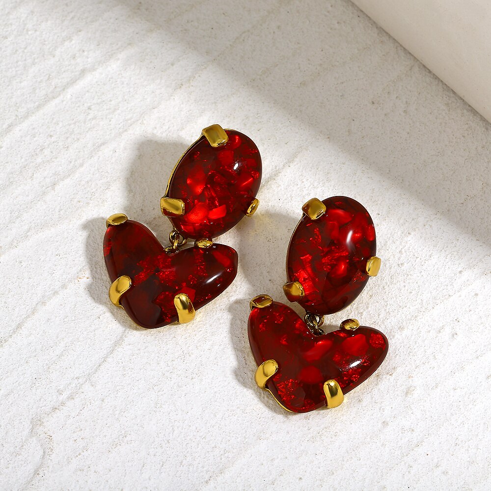 Lucia Gole: Vintage Red Rhinestone Love Heart Drop Earrings - Lucia Gole