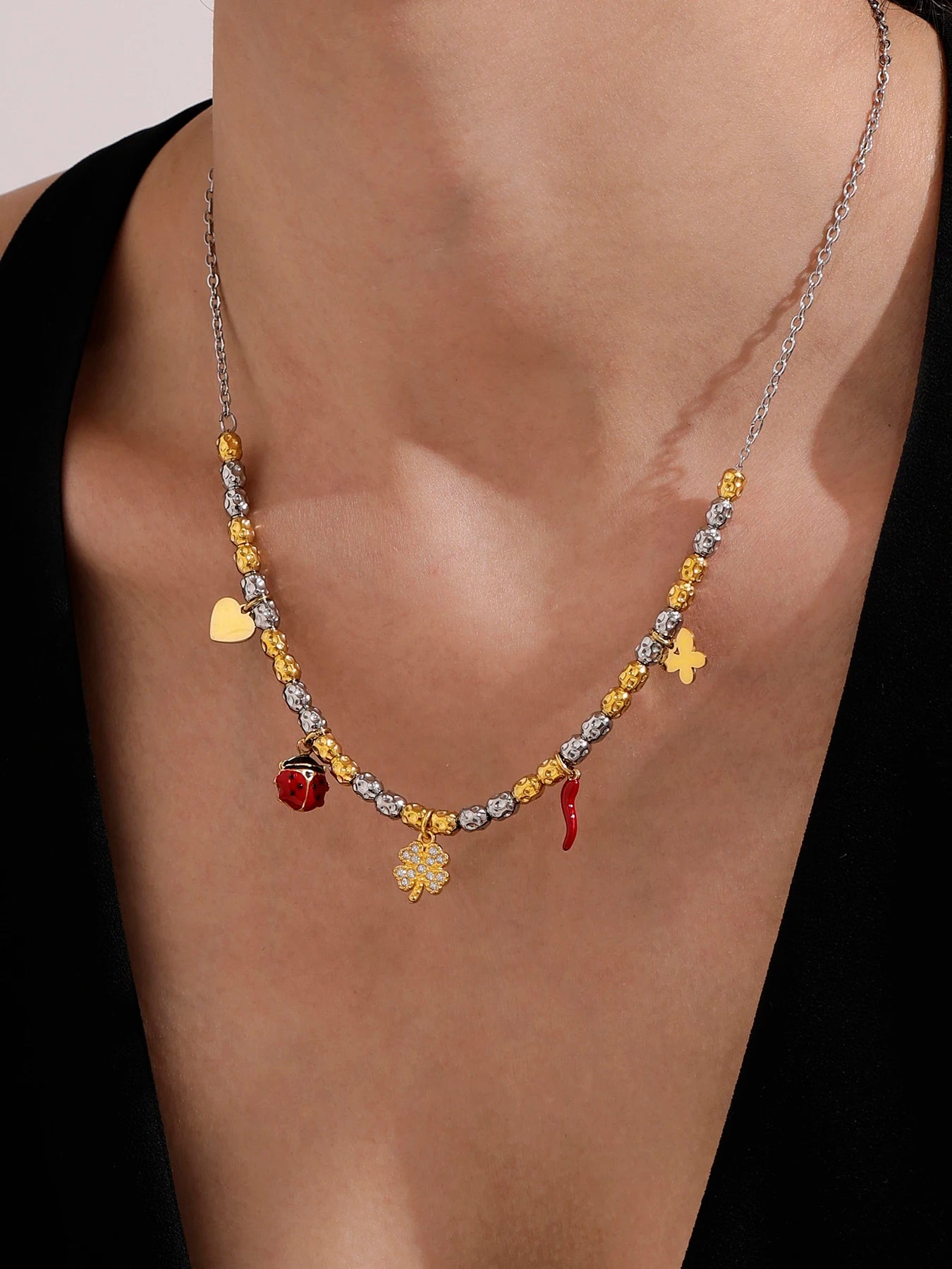 Lucia Gole Layered Gold Charm Necklace & Bracelet Set