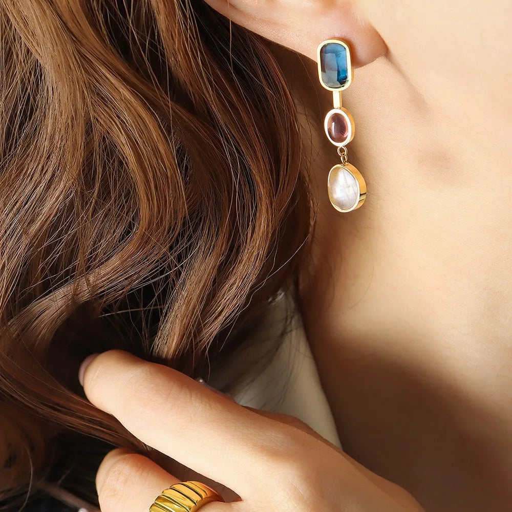 Lucia Gole - Multi Shape And Color Glass Stone Crystal Dangle Earrings