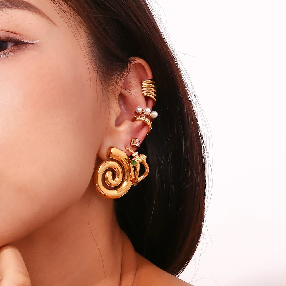 AENSOA Irregular Glossy Spiral Metal Stud Earrings Unique Vintage Gold Plated Multi-layered Circles Big Earring for Women Girl - Lucia Gole