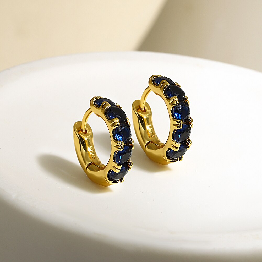 Lucia Gole: Gold Color Zircon Small Hoop Earrings - Lucia Gole