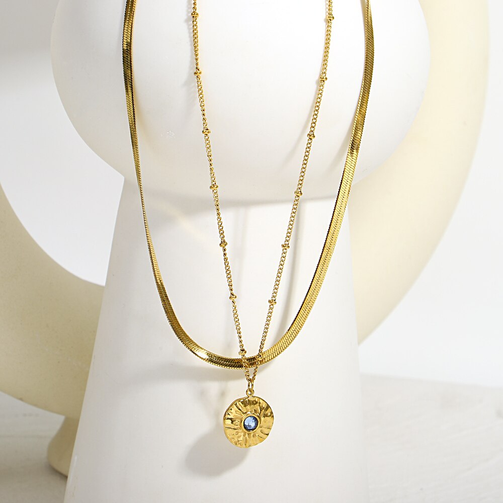 Lucia Gole: Gold Color Zircon Round Pendant Choker Necklace - Lucia Gole