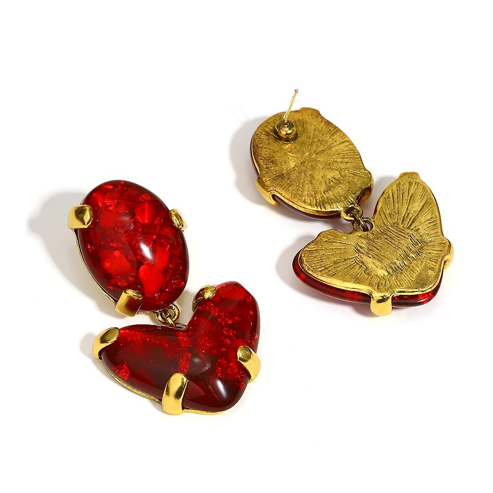 Lucia Gole: Vintage Red Rhinestone Love Heart Drop Earrings - Lucia Gole