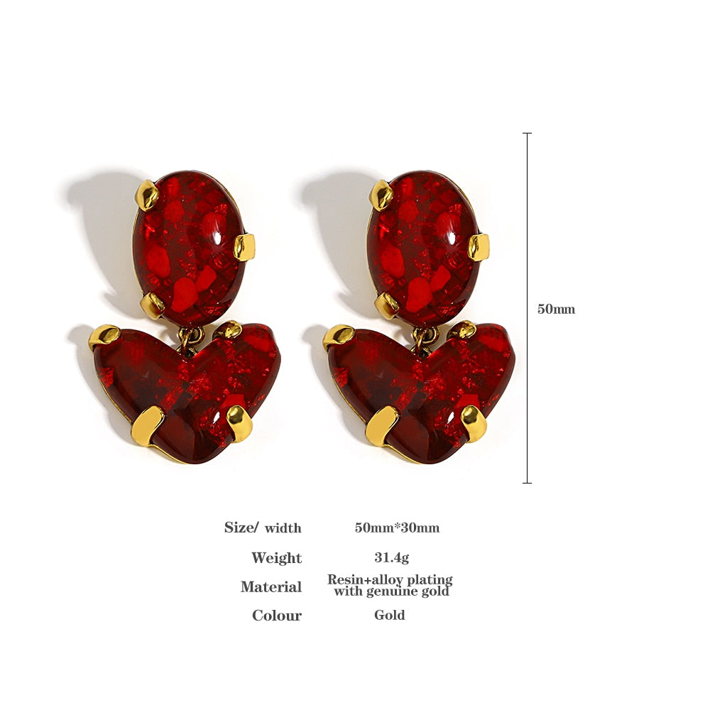 Lucia Gole: Vintage Red Rhinestone Love Heart Drop Earrings - Lucia Gole