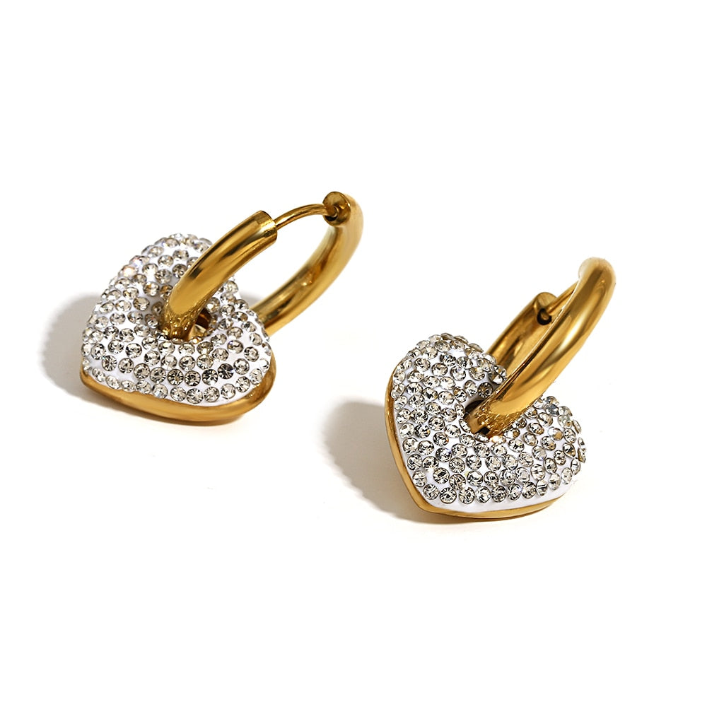 Lucia Gole: Rhinestones Heart Charm Hoop Earrings - Lucia Gole