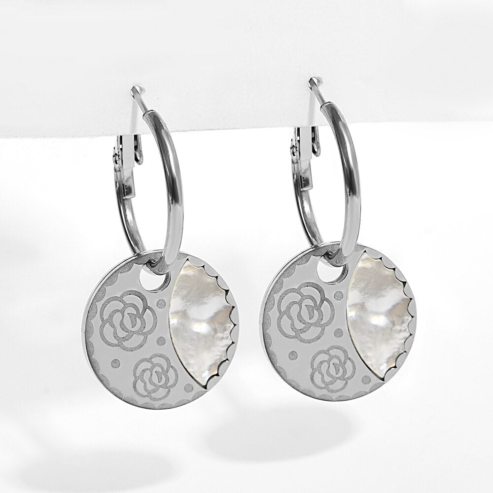 Lucia Gole: Exquisite Shell Flower Geometric Hoop Earrings - Lucia Gole