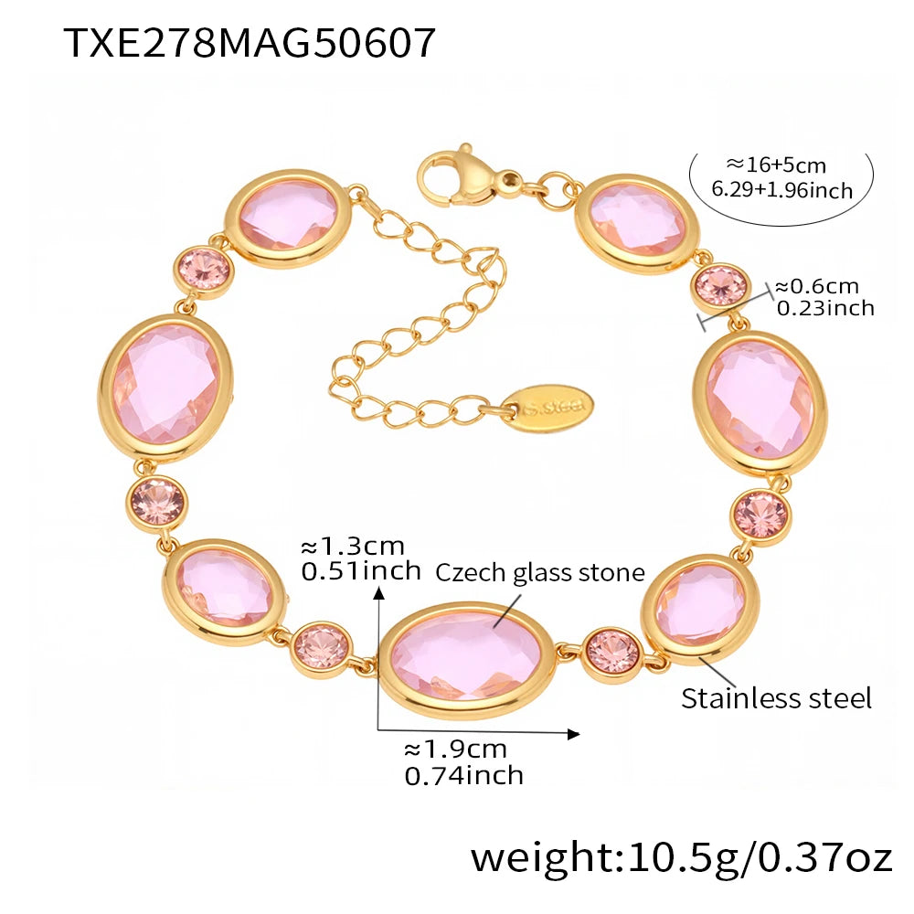 Lucia Gole Oval Czech Crystal Bracelet – 18K Gold Plated Stainless Steel Luxury Jewelry