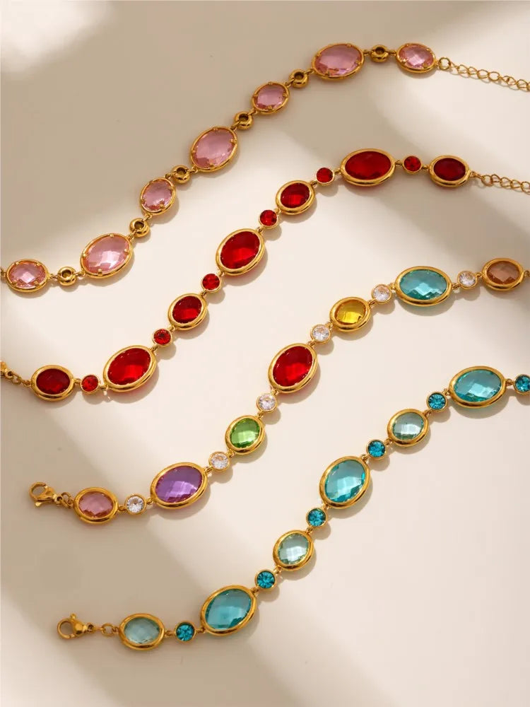 Lucia Gole Oval Czech Crystal Bracelet – 18K Gold Plated Stainless Steel Luxury Jewelry