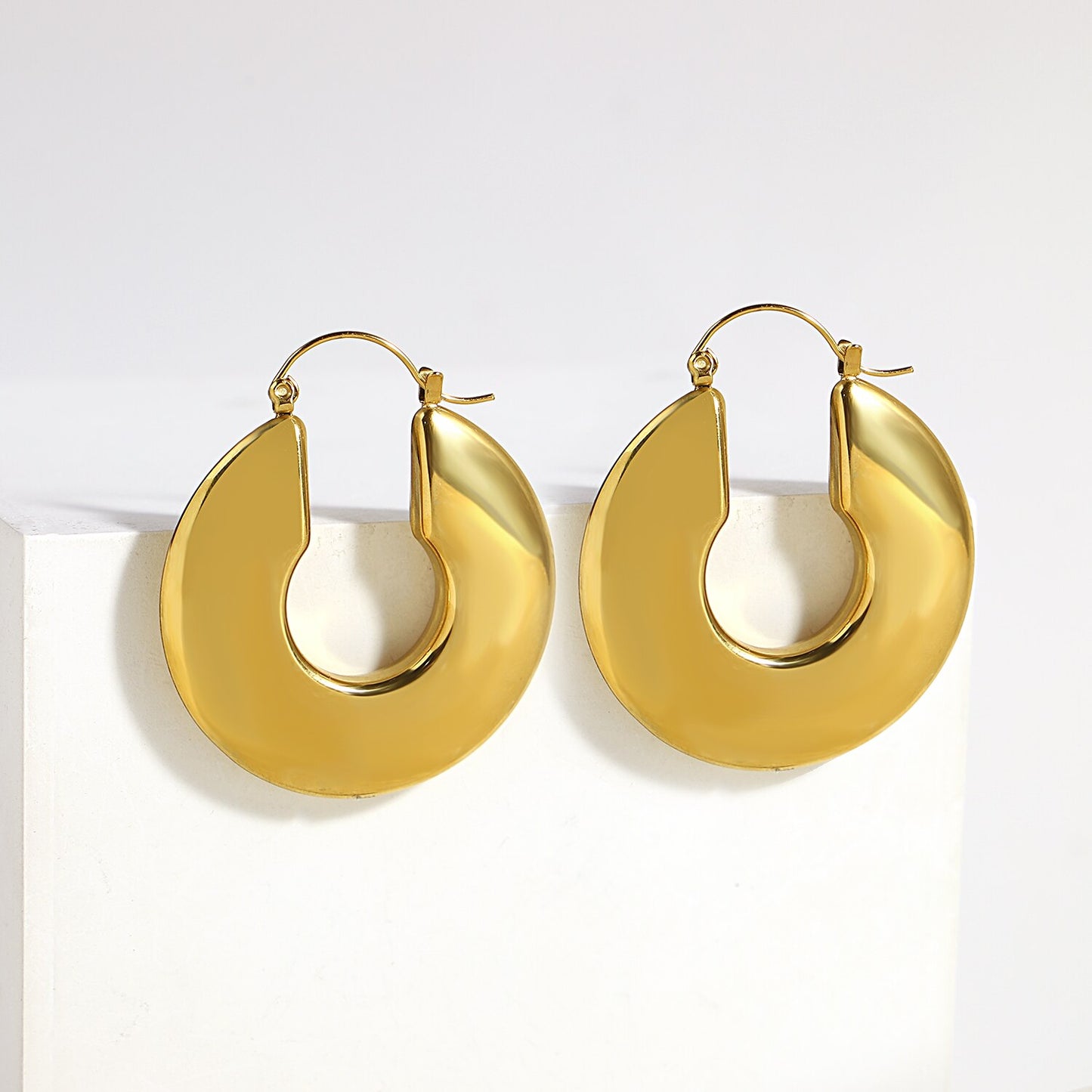 Lucia Gole Stainless Steel Gold Color Chunky Hoop Earrings - Lucia Gole