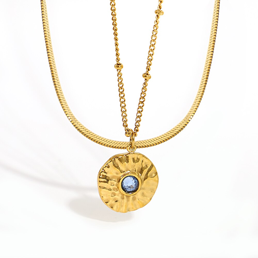 Lucia Gole: Gold Color Zircon Round Pendant Choker Necklace - Lucia Gole