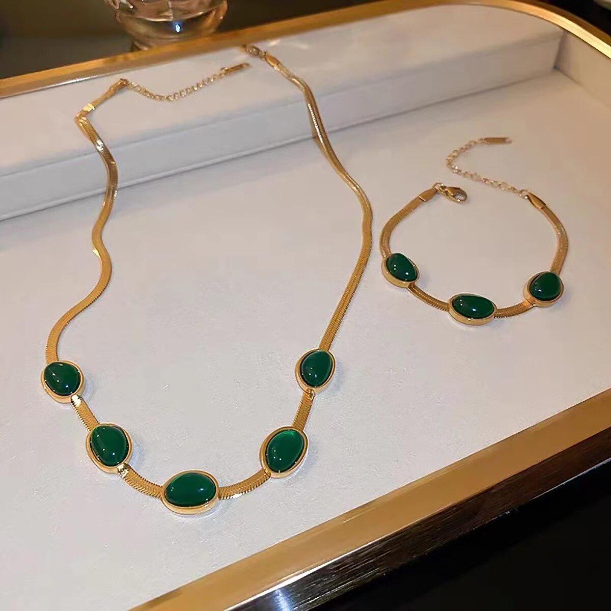 Lucia Gole Emerald Necklace & Bracelet Set - Lucia Gole