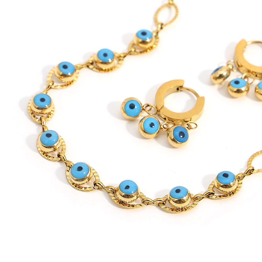 Lucia Gole: Turkish Evil Eye Collar Necklace & Earrings Set - Lucia Gole