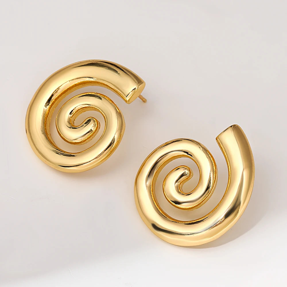 AENSOA Irregular Glossy Spiral Metal Stud Earrings Unique Vintage Gold Plated Multi-layered Circles Big Earring for Women Girl - Lucia Gole