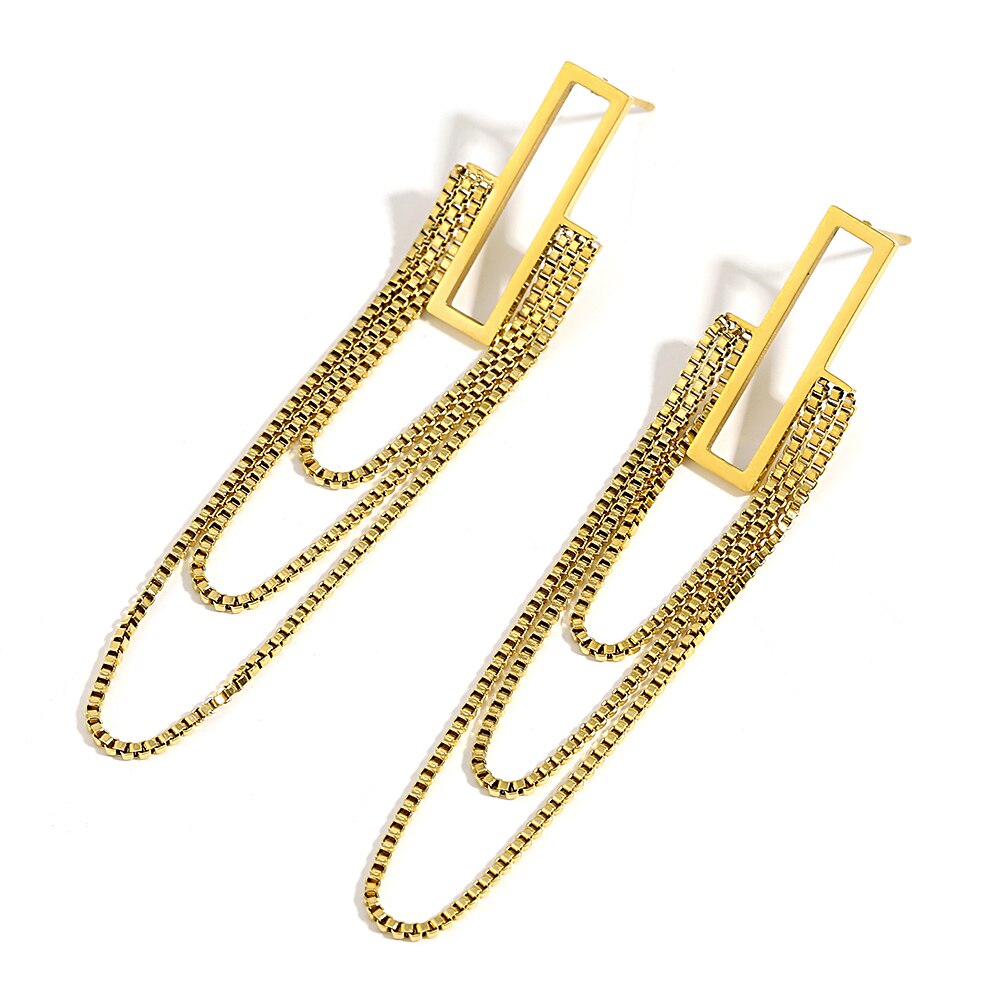 Lucia Gole Long Tassel Gold Color Rectangle Hanging Drop Earrings - Lucia Gole