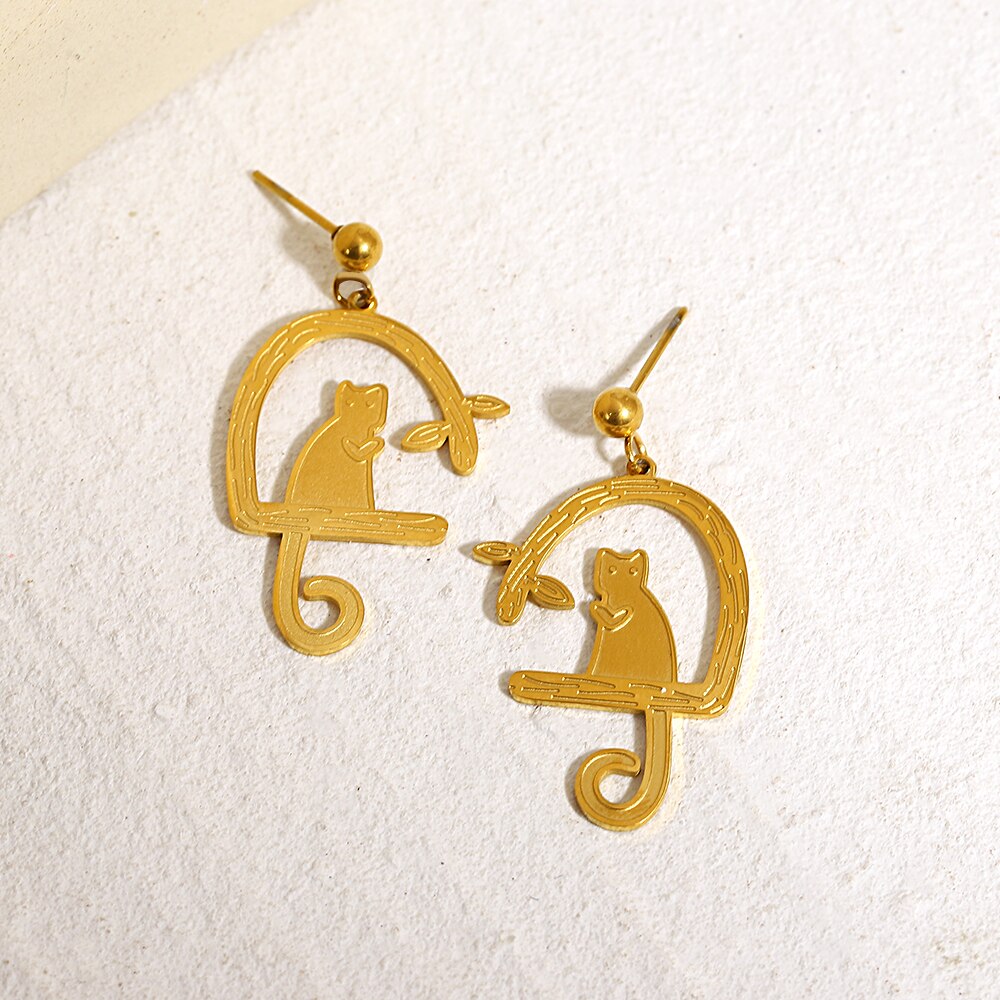 Lucia Gole: Exquisite Gold Color Cat Drop Earrings - Lucia Gole