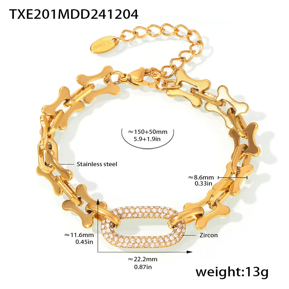Lucia Gole  Gold Plated Hip-Hop Chain Set – Stainless Steel Necklace & Bracelet with Zircon Pendant