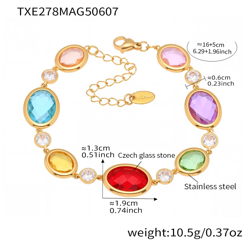 Lucia Gole Oval Czech Crystal Bracelet – 18K Gold Plated Stainless Steel Luxury Jewelry