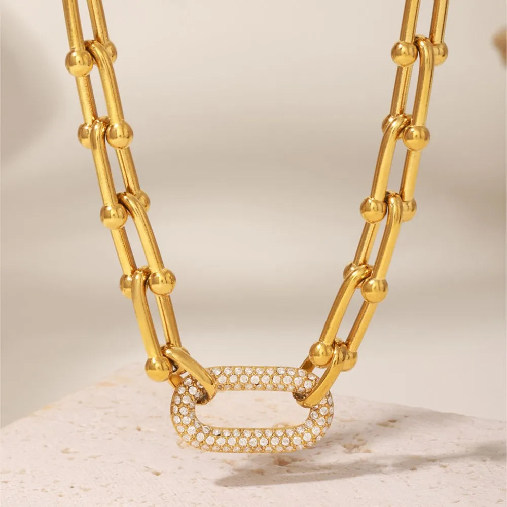 Lucia Gole  Gold Plated Hip-Hop Chain Set – Stainless Steel Necklace & Bracelet with Zircon Pendant