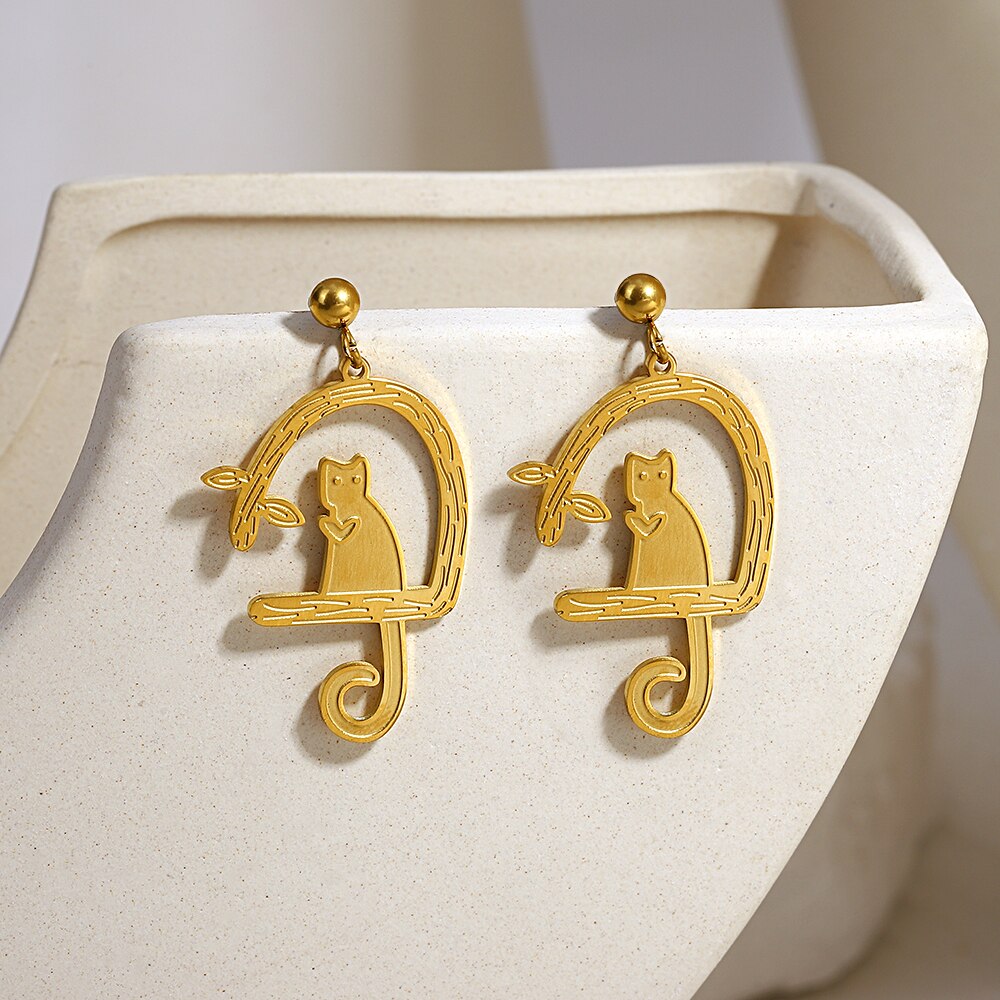 Lucia Gole: Exquisite Gold Color Cat Drop Earrings - Lucia Gole