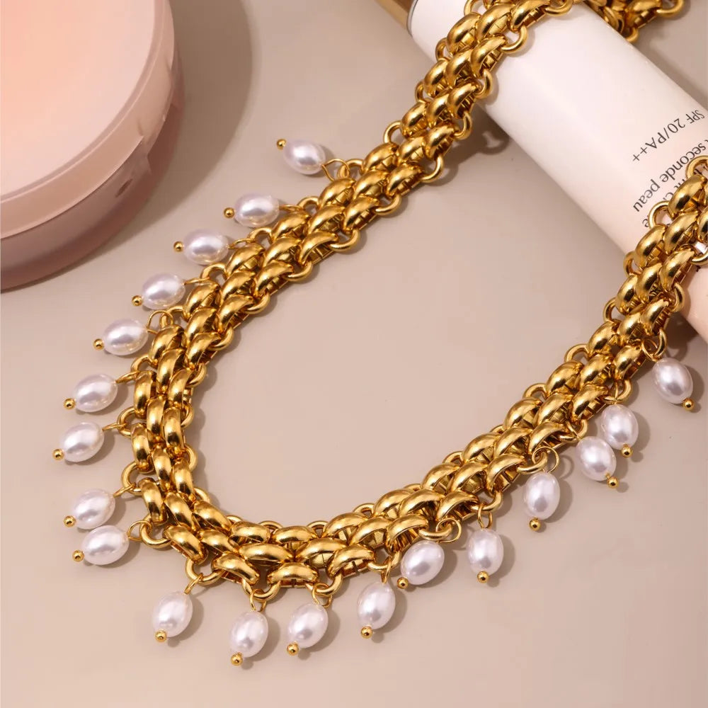 Lucia Gole Pearl Drop Gold Chain Necklace & Bracelet Set