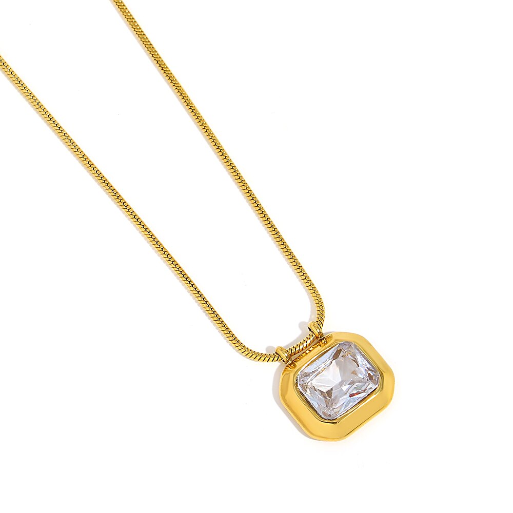 Lucia Gole: Shiny Cubic Zirconia Square Pendant Necklace - Lucia Gole