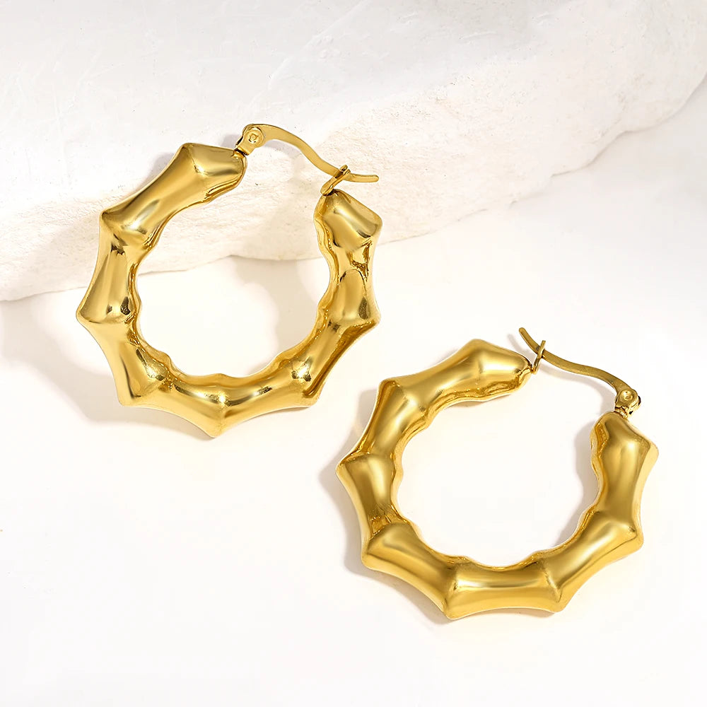 Lucia Gole: Punk Gold Plated Chunky Bamboo Hoop Earrings - Lucia Gole