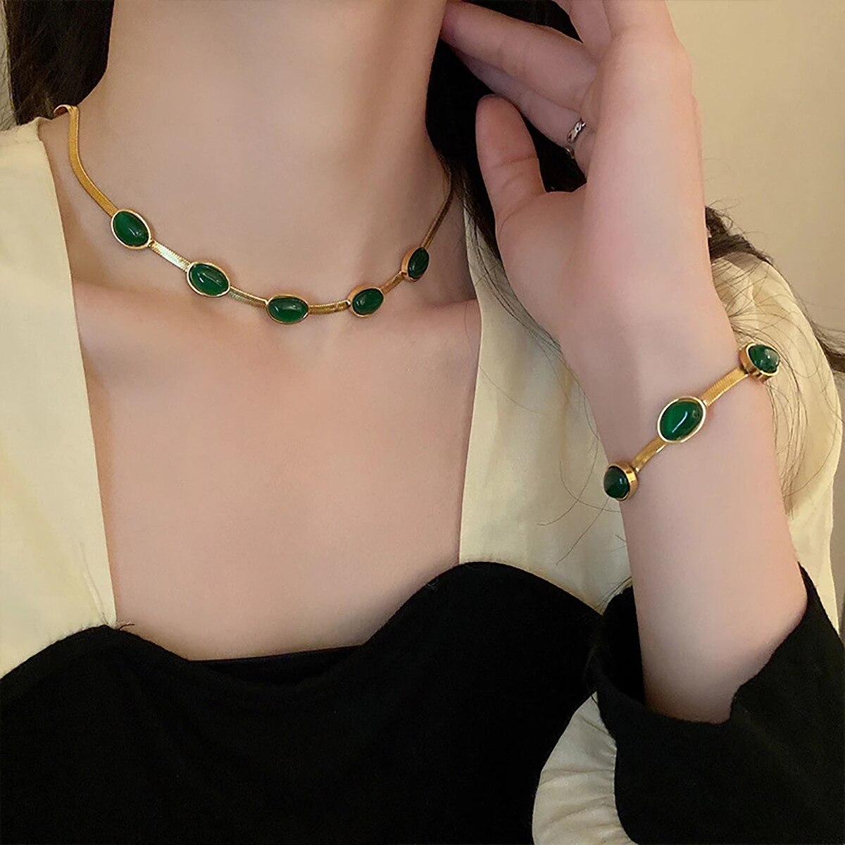 Lucia Gole Emerald Necklace & Bracelet Set - Lucia Gole