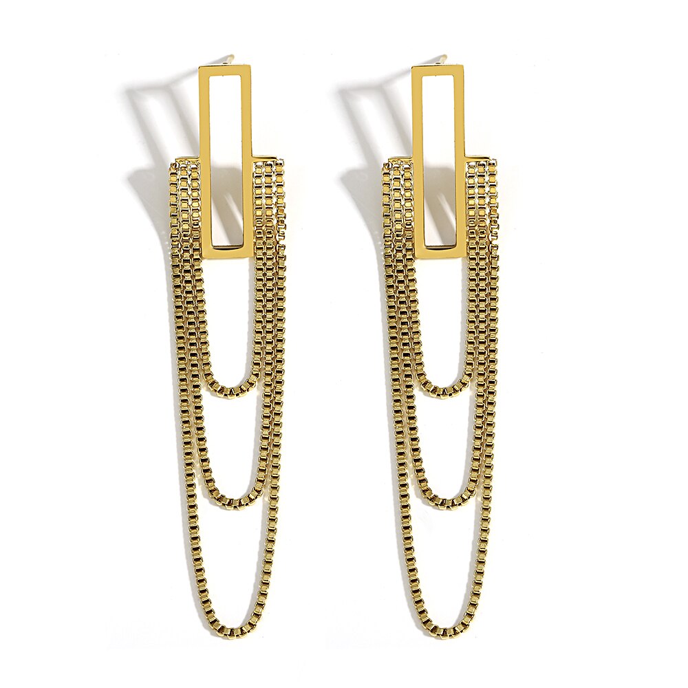 Lucia Gole Long Tassel Gold Color Rectangle Hanging Drop Earrings - Lucia Gole