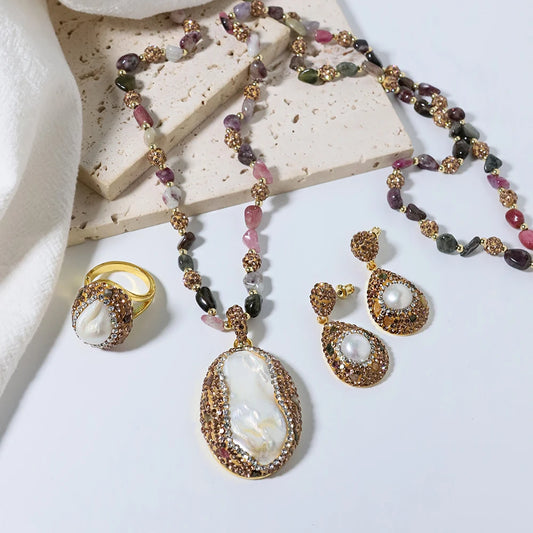 Lucia Gole - Baroque Shaped Jewelry Set (Necklace, Earrings, & Ring)