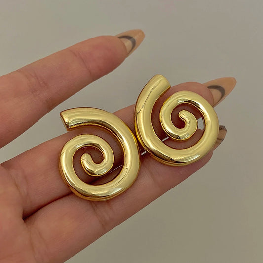 AENSOA Irregular Glossy Spiral Metal Stud Earrings Unique Vintage Gold Plated Multi-layered Circles Big Earring for Women Girl - Lucia Gole